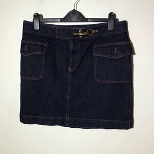 Lauren Ralph Lauren womens 14 dark denim mini jean skirt red stitching buckle